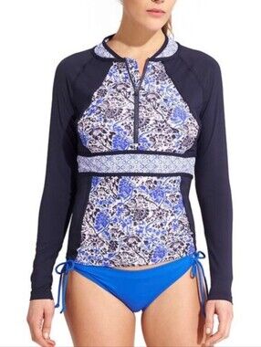 Athleta blue Indigo Shores rashguard swimming top coverup